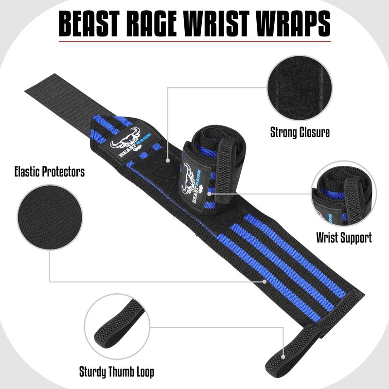 BEAST RAGE Wrist Wraps for Weightlifting - Adjustable Lifting Straps With Thumb Loop for Enhanced Gym Support, Powerlifting, Bodybuilding and Workout - Image 4